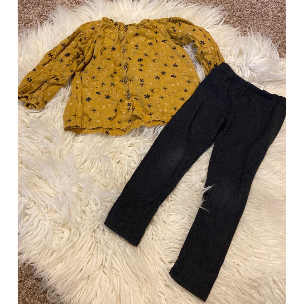 Size 4 Jessica Simpson mustard and charcoal grey floral shit outfit